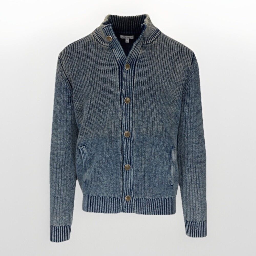 Peter Millar Cardigan Sweater Mens Size XXL Washed Indigo Blue Button Down
